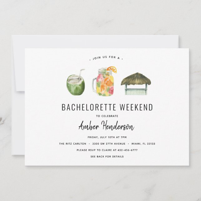 Tropical Drinks Bachelorette Itinerary Invitation (Front)