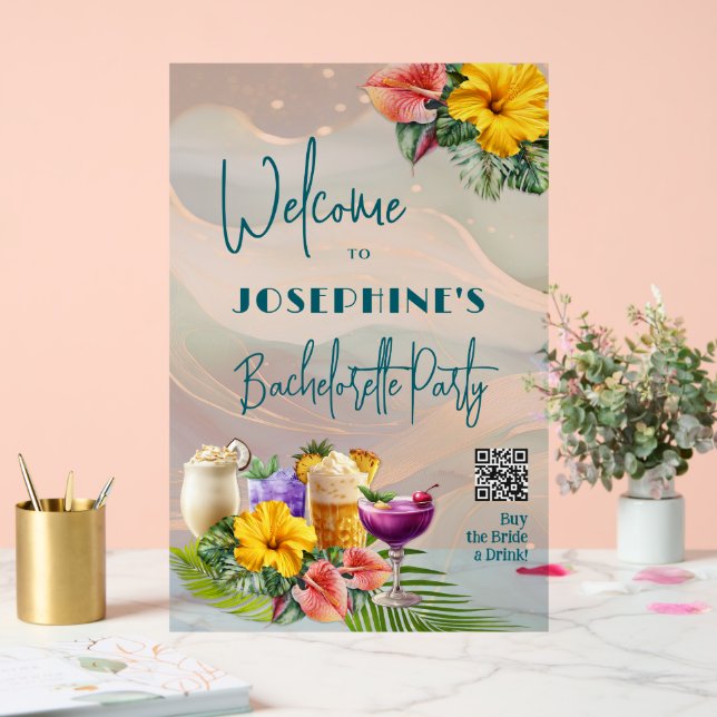 Tropical Drinks Bachelorette Party Acrylic Sign (Wedding)