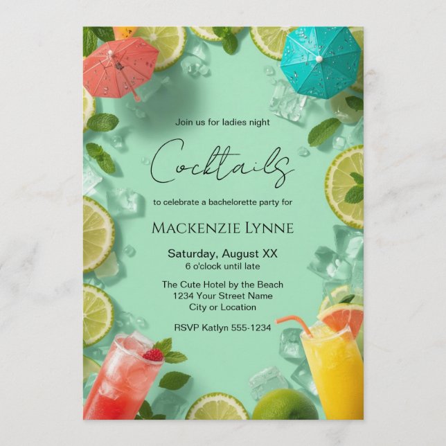 Tropical Drinks Beach Theme Cocktail Party Invitation (Front)