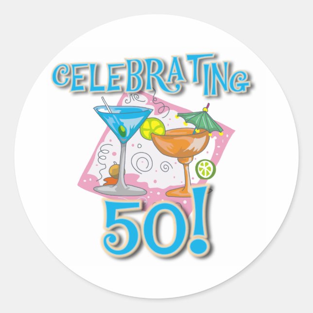 Tropical Drinks Celebrating 50 Classic Round Sticker (Front)