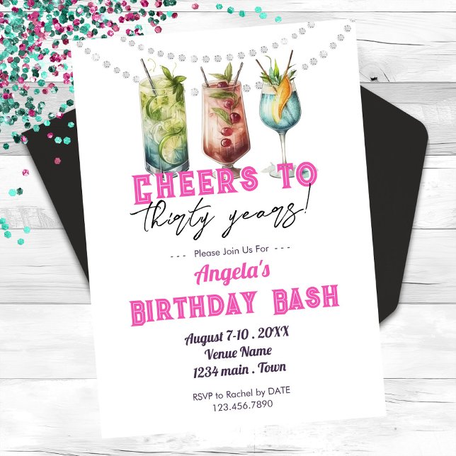 Tropical Drinks Cheers to 30 Years Adult Birthday Invitation (Creator Uploaded)