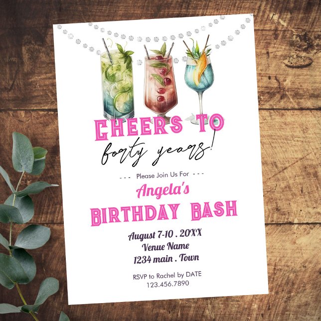 Tropical Drinks Cheers to 40 Years Adult Birthday Invitation (Creator Uploaded)
