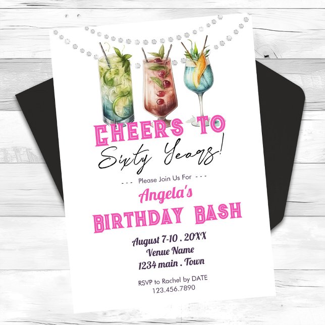 Tropical Drinks Cheers to 60 Years Adult Birthday Invitation (Creator Uploaded)