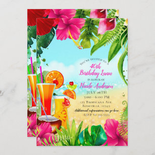 Tropical Drinks & Flowers Summer Birthday Party Invitation