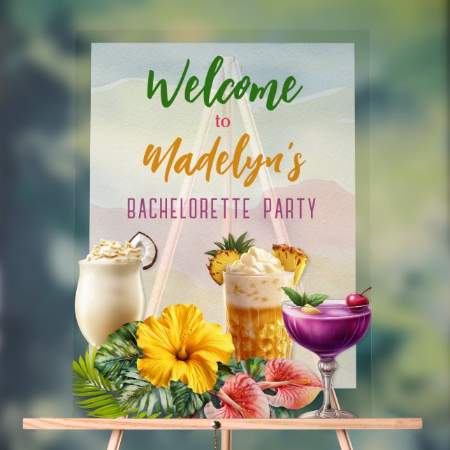 Tropical Drinks Hawaiian Bachelorette Welcome Sign (Neutral)
