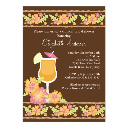 Tropical Drinks Hibiscus Flowers Bridal Shower Card