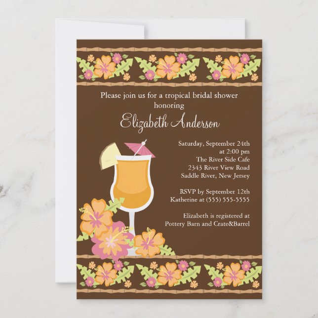 Tropical Drinks Hibiscus Flowers Bridal Shower Invitation (Front)