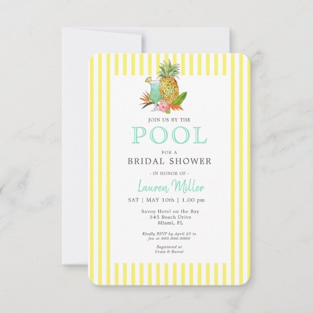 Tropical drinks Pool Party Bridal shower  Invitation (Front)