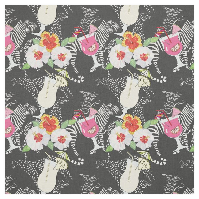 Tropical Drinks With Animals Fabric (Swatch)