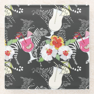 Tropical Drinks With Animals Glass Coaster