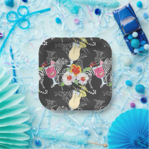 Tropical Drinks With Animals Paper Plate