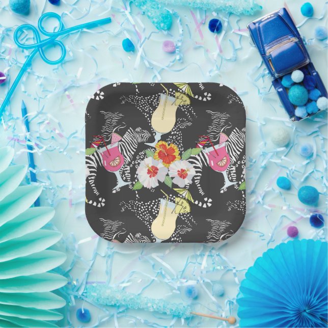 Tropical Drinks With Animals Paper Plate (Party)