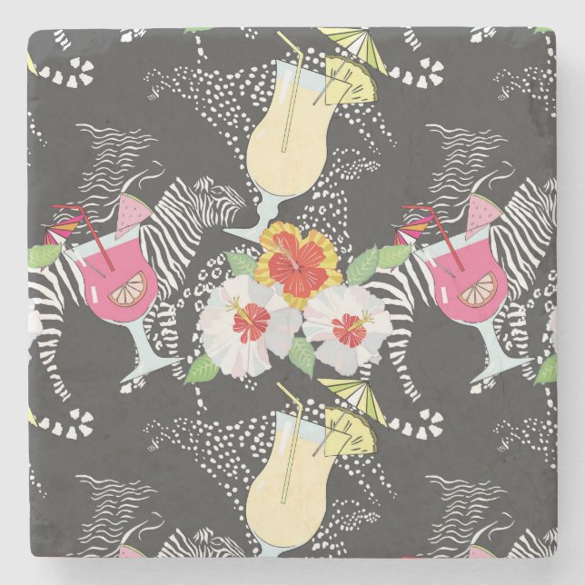 Tropical Drinks With Animals Stone Coaster (Front)