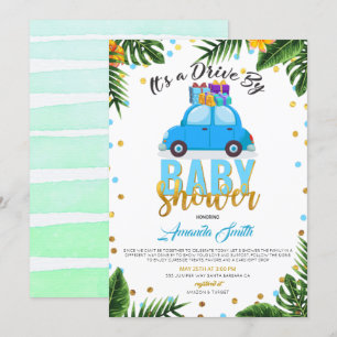 Tropical Drive By Baby Shower Boy Invitation