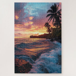 Tropical Dusk Serenity in pink orange and yellow Jigsaw Puzzle