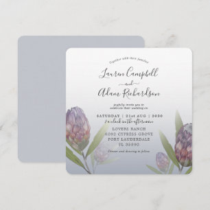 Tropical Dusty Blue & Purple Floral Wedding Invitation
