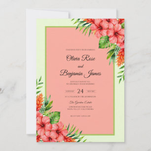Tropical Dusty Pink Hibiscus Eucalyptus Wedding Invitation