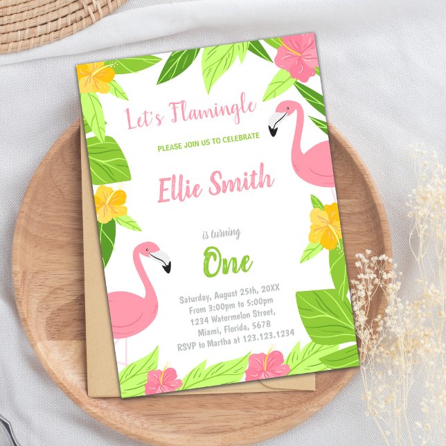Tropical Editable Party Card for Kids or Adults (Green Flamingo Birthday Invitations)