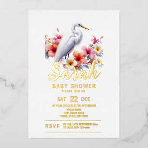 Tropical Egret Bird Coastal Baby Shower