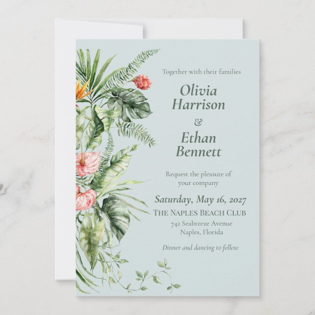 Tropical Elegance Botanical Wedding Invitation (Front)