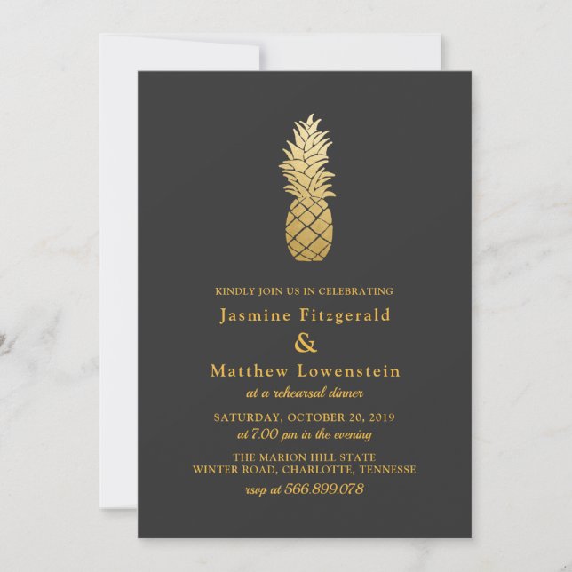 Tropical Elegance | Pineapple Rehearsal Dinner Invitation (Front)