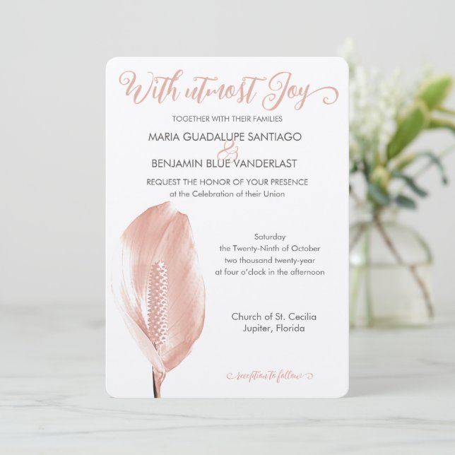 Tropical Elegance Pink Flower Shimmer Invitation (Standing Front)