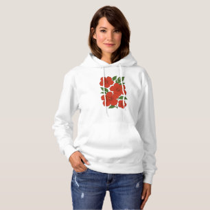 Tropical Elegance Red Hibiscus on Black Hoodie