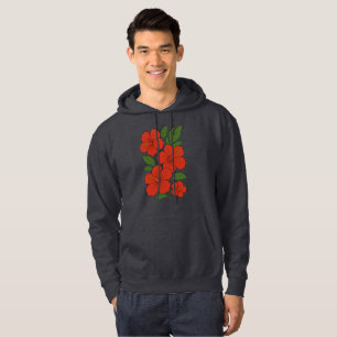 Tropical Elegance Red Hibiscus on Black Hoodie