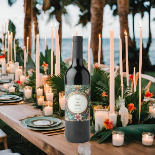 Tropical Elegance Round Frame Wine Label