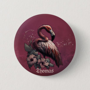 Tropical elegance, the flamingo in the twilight. 6 cm round badge