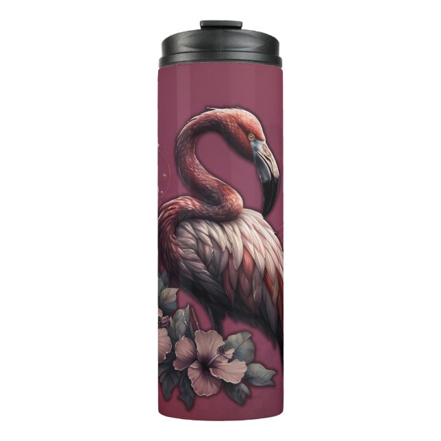 Tropical elegance, the flamingo in the twilight.  thermal tumbler (Front)