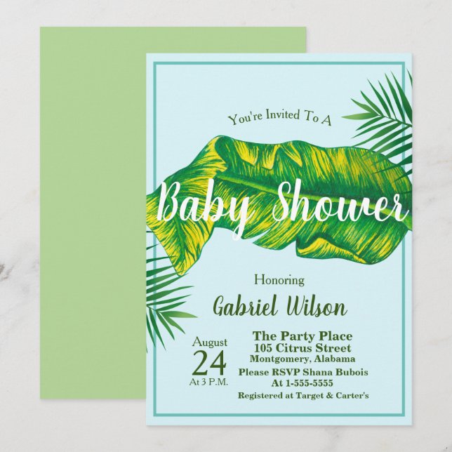 Tropical Elegant Banana Leaf & Palms Invitation (Front/Back)
