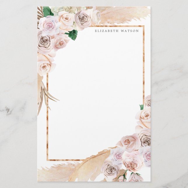 tropical elegant floral Monogram Stationery (Front)