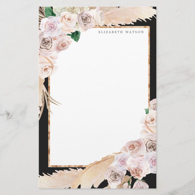 tropical elegant floral Monogram Stationery (Front)