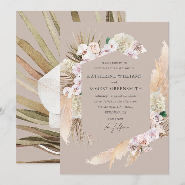 Tropical elegant floral Wedding Invitation (Front/Back)
