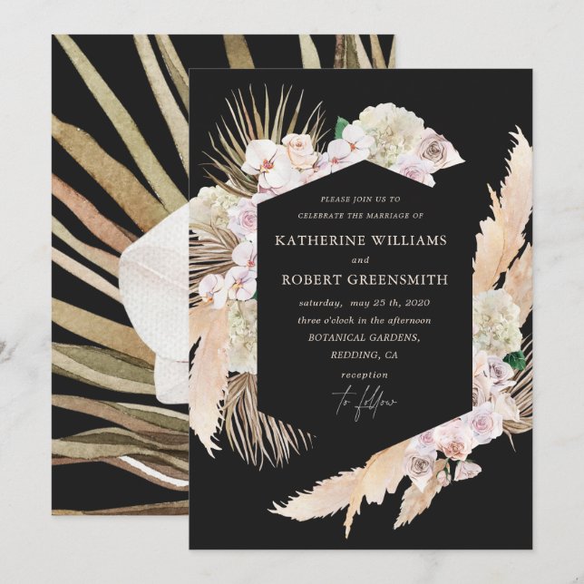 Tropical elegant floral Wedding Invitation (Front/Back)