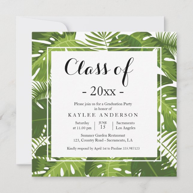 Tropical elegant Graduation Party invitation (Front)