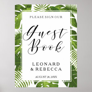 Tropical Elegant leaves Guestbook wedding sign