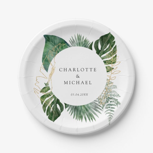 Tropical Elegant Plant Trending Wedding  Geschenka Paper Plate (Front)