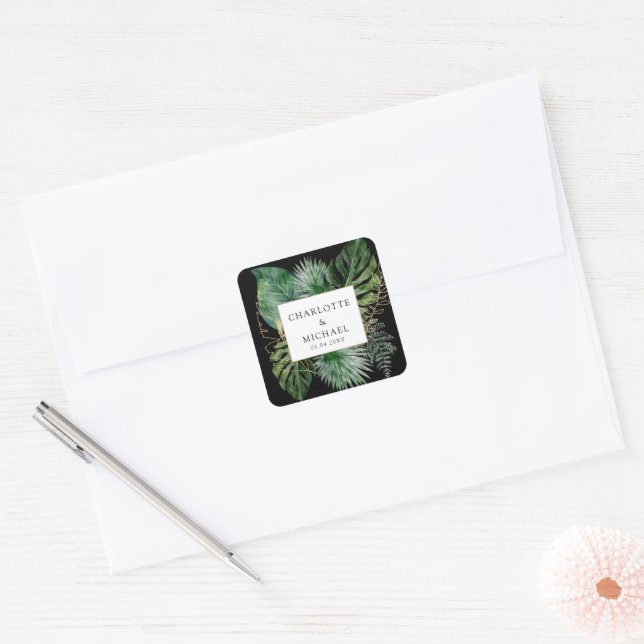 Tropical Elegant Plant Trending Wedding   Square Sticker (Envelope)