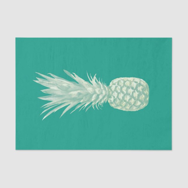 Tropical Elegant Teal Beige Pineapple Art Tissue Paper (Front)