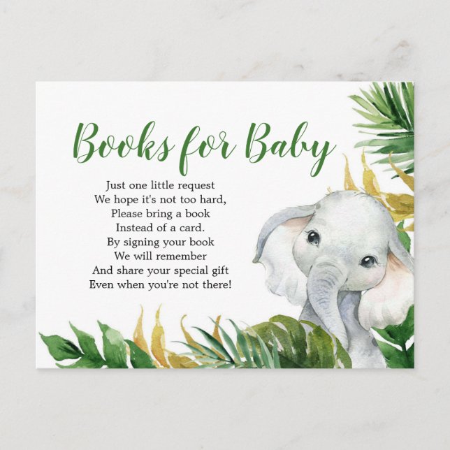 Tropical Elephant Boy Baby Shower Books for Baby Invitation Postcard (Front)