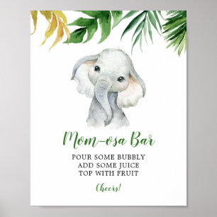 Tropical Elephant Boy Baby Shower Mum-osa Bar Poster