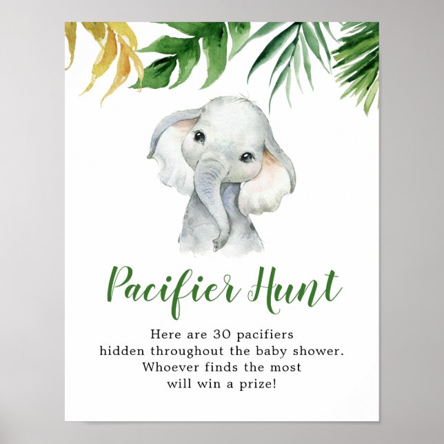 Tropical Elephant Boy Baby Shower Pacifier Hunt Poster (Front)