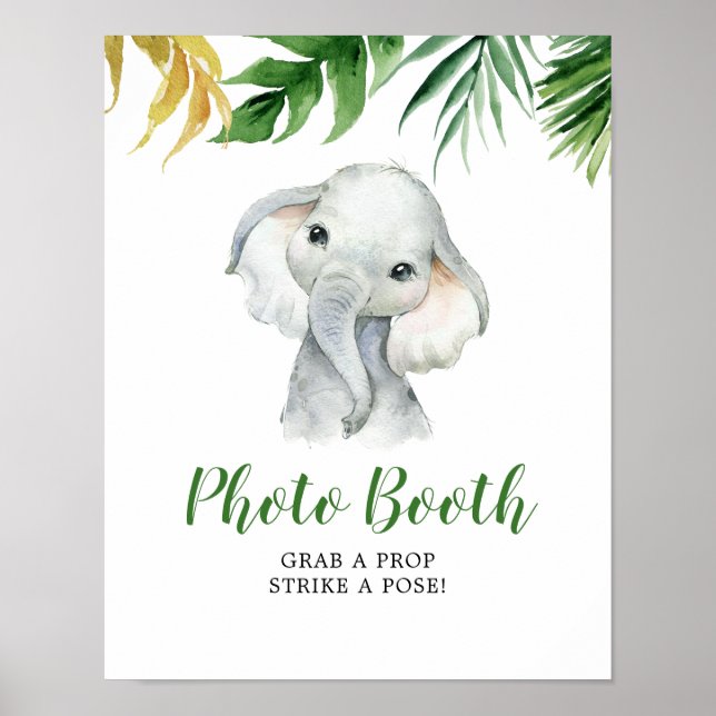 Tropical Elephant Boy Baby Shower Photo Booth Sign (Front)