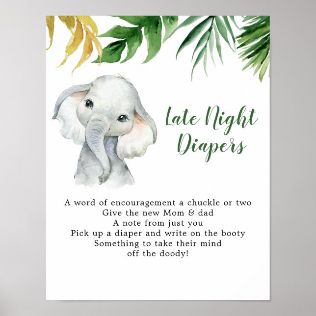 Tropical Elephant Boy Late Night Diaper Sign (Front)