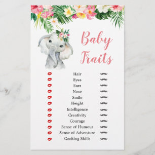 Tropical Elephant Girl Baby Shower Baby Traits