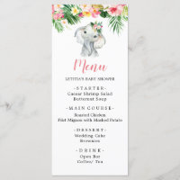 Tropical Elephant Girl Baby Shower Menu Sign
