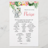 Tropical Elephant Girl Baby Shower Purse Game