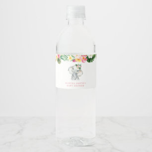 Tropical Elephant Girl Baby Shower Water Bottle Water Bottle Label